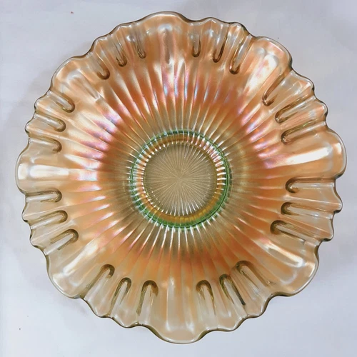 Vintage Fenton Glass Ice Green Carnival Smooth Rays CRE 9" Bowl Pastel Color