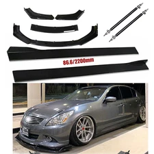 Front Bumper Lip Splitter Spoiler Strut Rods For Infiniti G35 Glossy Black