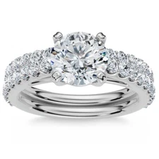 G/VS2 2 ct Round Cut Diamond Engagement Wedding Ring Set White Gold Lab Grown