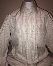 Men  s Boss Hugo Two Ply Dress Shirt Strip Green/Grey Button Up