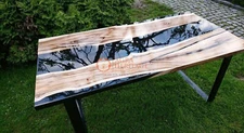 Black Dining Resin River Table Top Handmade Acacia Wooden Interior Home Decors