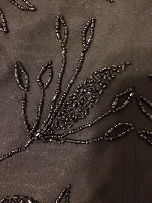 Overall Beaded Top JKARA New York L  BLACK, SHEER FLARED SLE Evening Wedding