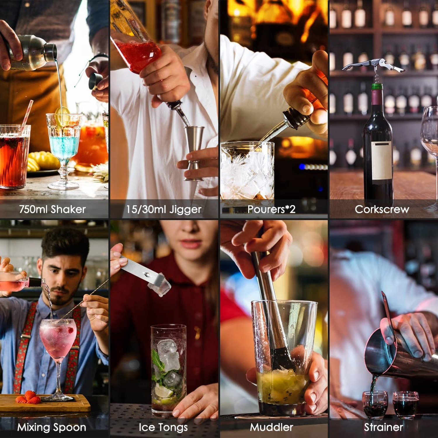 Bartender Kit Cocktail Shaker Set with Stand Bar Tool Bar Set for Drink Mixin...