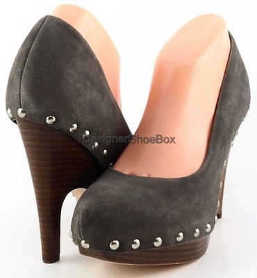 $159 DOLCE VITA HOLT Grey Suede Designer Shoes Platform Studded Pumps 8.5