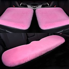 1 Set 3 Pcs Soft Fluffy Auto Seat Cover Faux Wool Auto Front Back Seat Pink