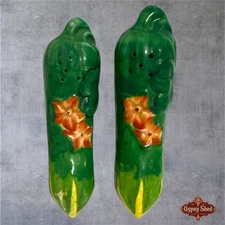 Hinode Japan Ceramic Cucumber Zucchini Salt & Pepper Shakers Hand Painted Kitsch