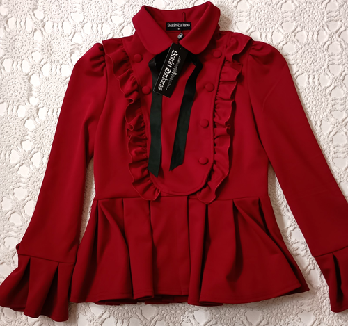 New Scarlet Darkness Shirt Top Blouse Peplum Bib Burgundy Red Knit Small Women S