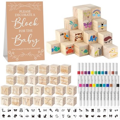 117 Pcs Baby Shower Blocks to Decorate Game Kit Includes 52 Wooden Blocks 24 ...
