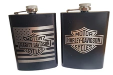 2 Pack Harley Davidson Art  8 oz. Stainless Steel Hip Flask - Biker Pocket Flask