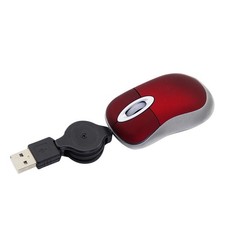 Mini Retractable Cable Wired Mouse Compact USB Optical 2.3 Ft Cord Red PC
