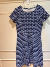 Talbots size 10  purple/ White /navy Knit Fit Flare Short Sleeve Dress