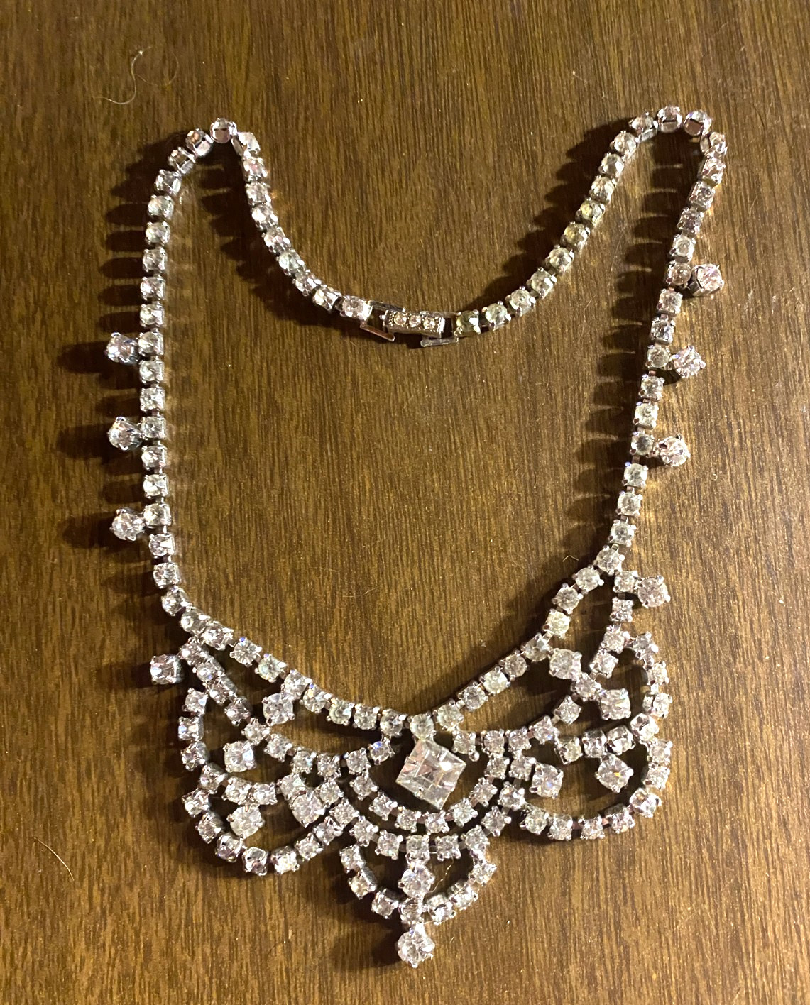 Vintage Large STATEMENT Rhinestone Silver tone Ne… - image 1