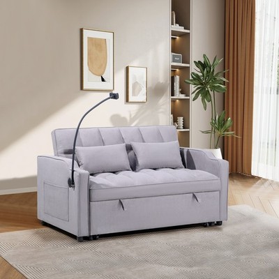 Convertible Sleeper Sofa Bed Upgraded Suede Loveseat w/ Pull Out Bed & USB Ports