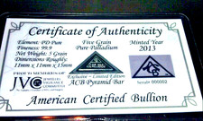 BARRA DE 5 GRANOS PIRÁMIDE ACB LINGOTES DE PALADIO 99.9 ¡Certificado puro incluido!. P
