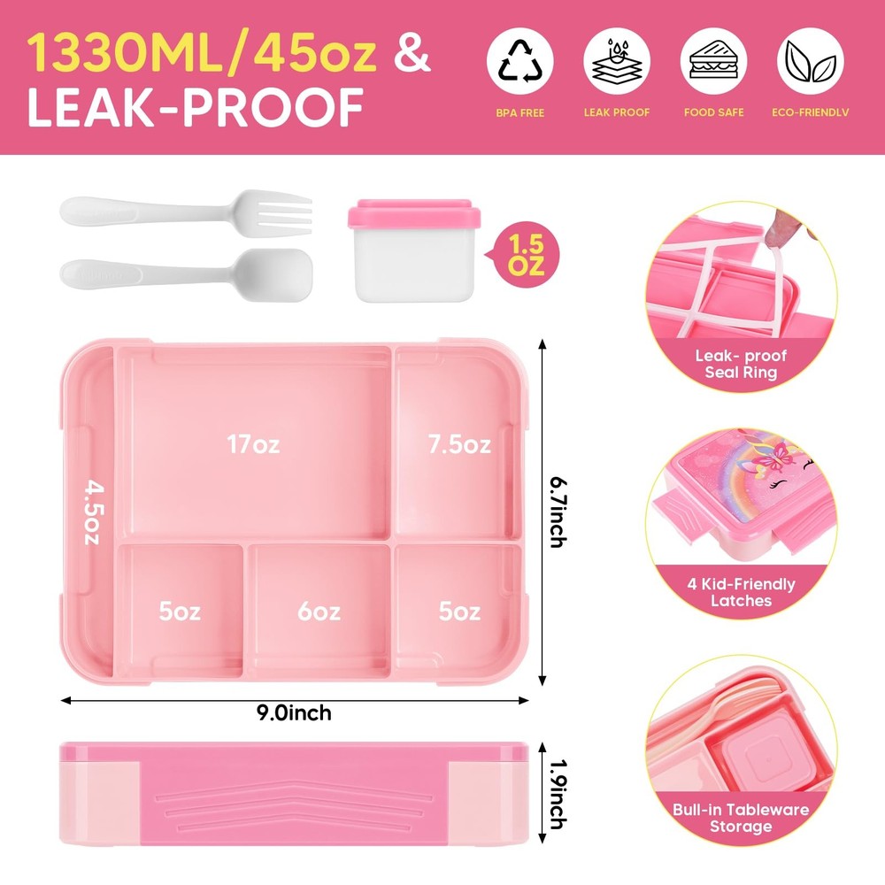 Unicorn Bento Box Set with Insulated Lunch Bag for Kids