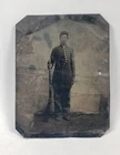 Civil War Quarter Plate Tintype Photo of Union Soldier and His Musket