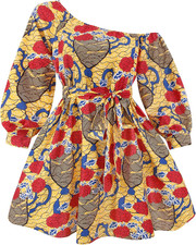 Haoohu Women's Boho Floral Print Pleated Mini Swing Dress for Parties