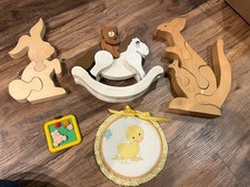 Vintage 80s Baby Nursery Room Decorations Wood Puzzle Lot
