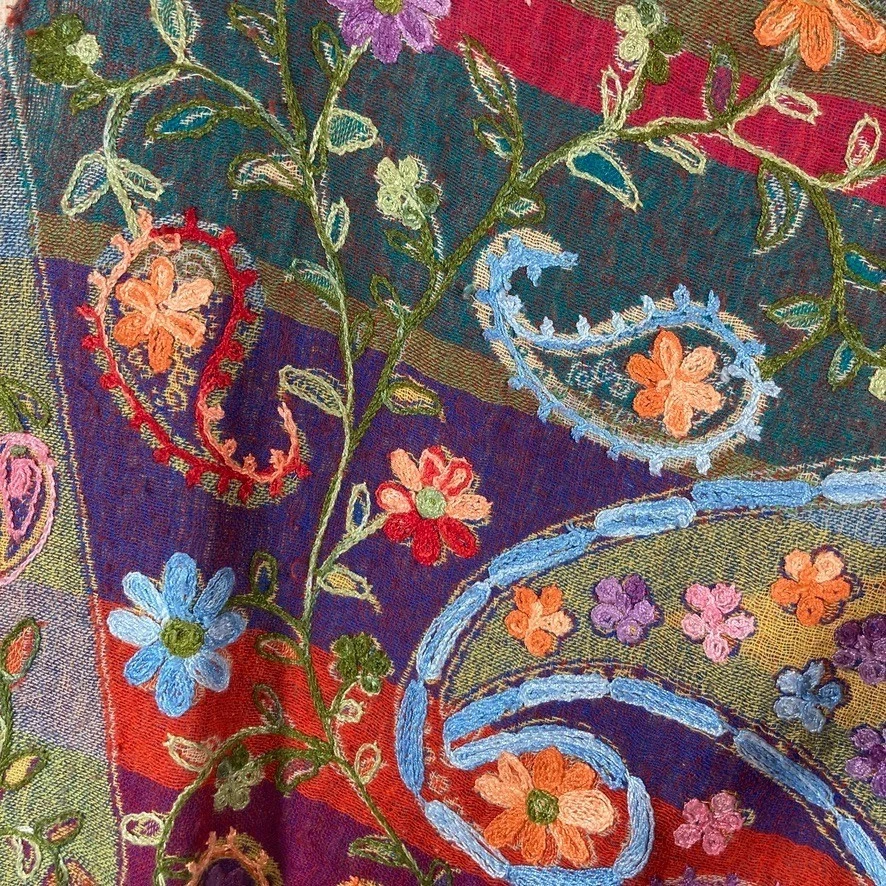 复古 TravelSmith 羊毛背心 M 码彩色花卉轻便刺绣波西米亚 — 第 2/4 张图片