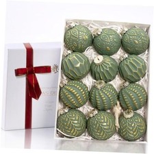 and Gold Rustic Christmas Ball Ornaments, 3.15 inches Vintage Christmas Green