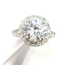 2CT Round Brilliant Cut Moissanite Pave Halo S925 Sterling Silver Ring sz 6