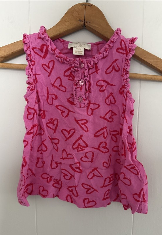 Kate Spade Size 4Y Little Girl Pink W/ Hearts 1/2 Button Sleeveless Summer Top