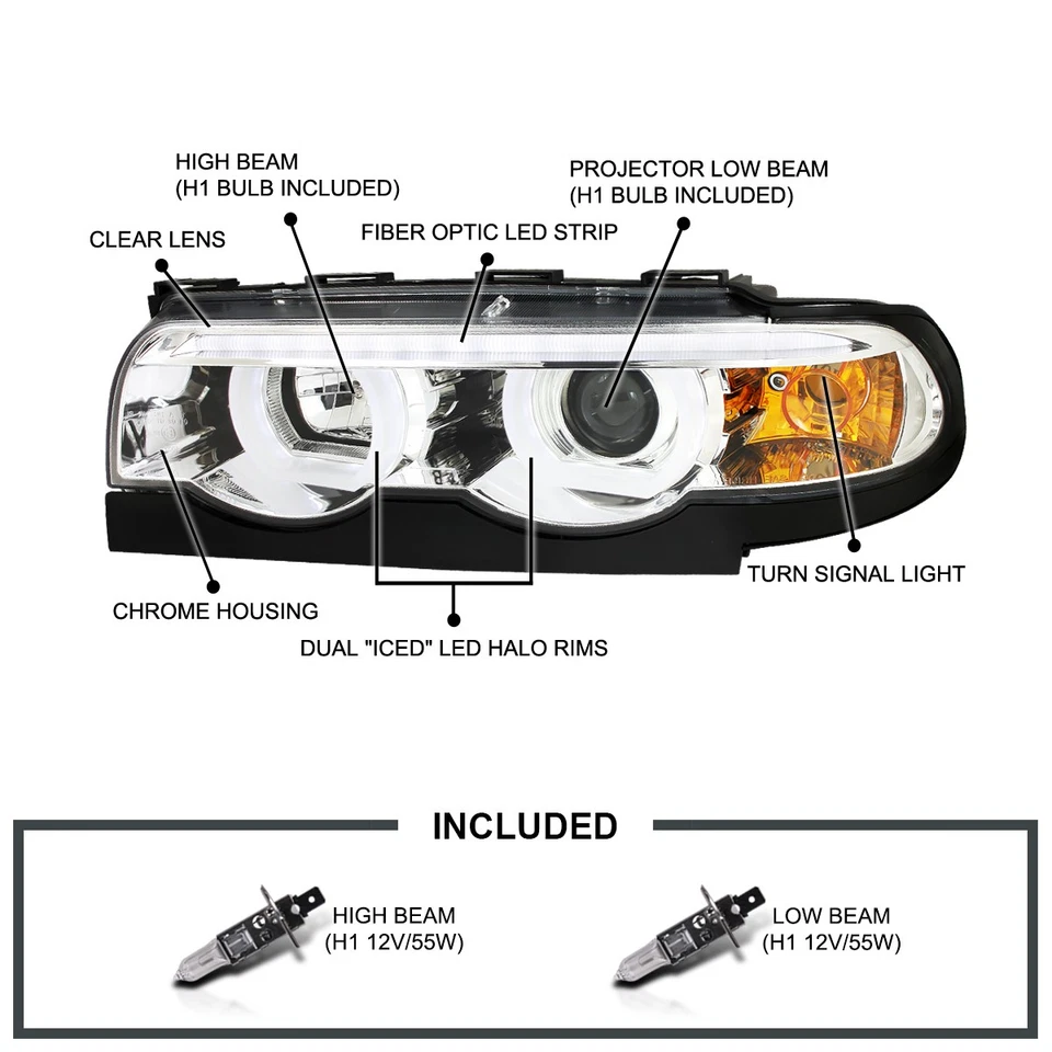 Fits 1995-2001 BMW E38 7-Series 740i 750iL LED Halo Projector Headlights Lamps - Image 3 of 4