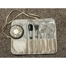 Silver Plated Make Up Kit Vintage Hong Hong Velvet Roll Up