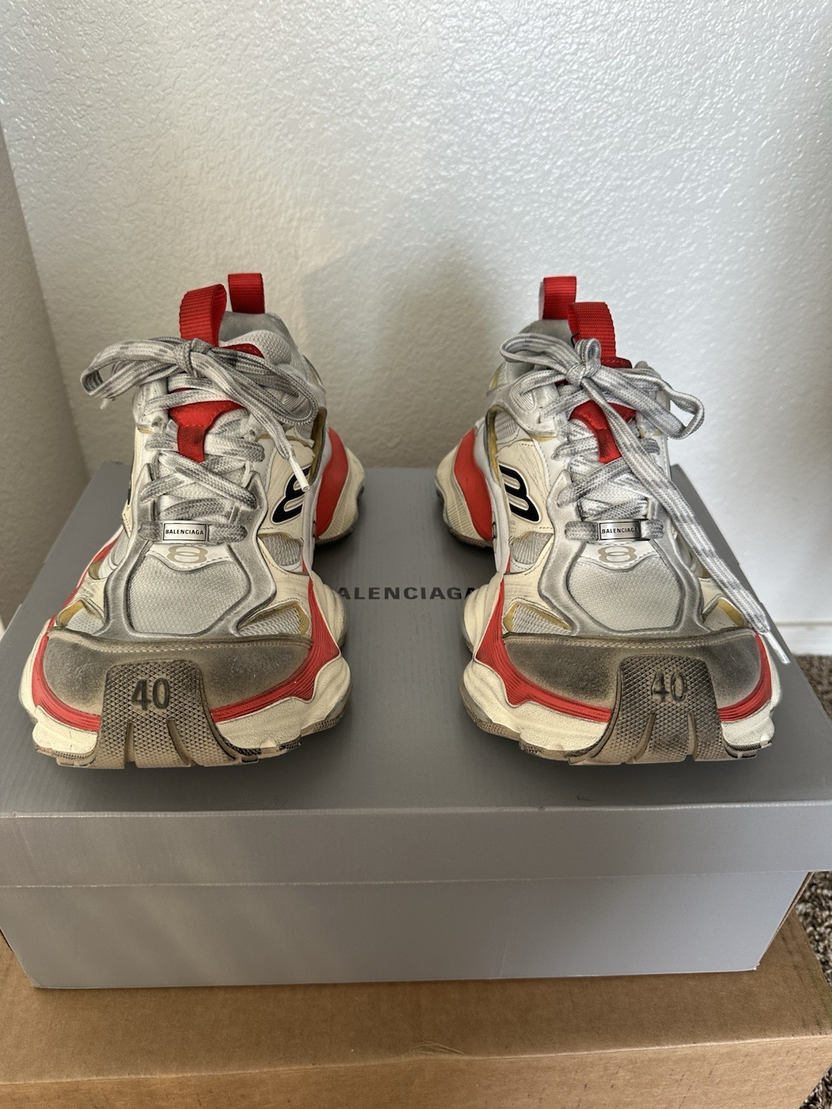 Balenciaga Cargo Sneakers Worn Out Beige Red Men's Size 40  US 7 thumbnail 6