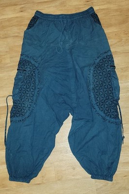 Haremshose XXL, bunte Muster Goa Hippie Hose - Blume des Lebens -Petrol