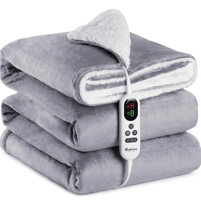 Mia&Coco elektrische Überwurfdecke beheizte Flanell Sherpa Heizung 160 cm x 120 cm