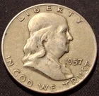 1957 USA Half Dollar 50 Cents - .900 SILVER - Franklin
