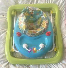 Baby Activity Walker with Fabric Seat & Toy Tray, Blue/Green Frame