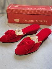 Vintage Sears Carefree Red Velvet W/ Metallic Gold Accents Slippers Size 6 NIB