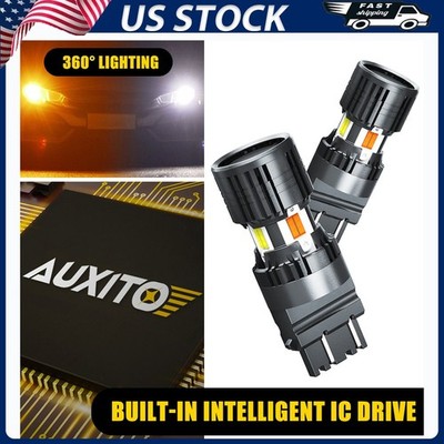 2X White/Amber 3157 Switchback LED Bulbs Turn Signal Light Daytime Running Light