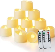 Homemory 24pcs Remote Timer LED Tea Pack of 24, Warm White Glow, Ivory Base 