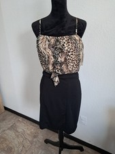 NWT Allen B Schwartz Leopard Ruffle Bodice Black Pencil Skirt Cocktail Dress 10