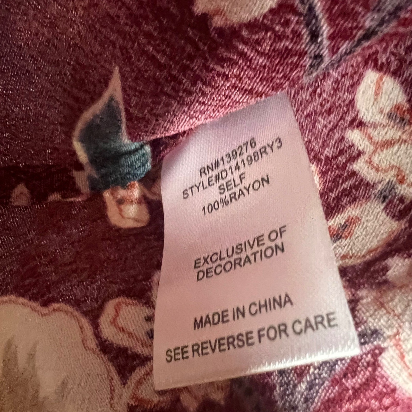 Daniel Rainn Tunic Top Womens Size S Burgundy Floral 3/4 Sleeve Lightweight NEW