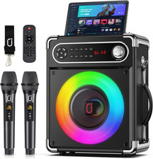 Karaoke Machine with Two Wireless Microphones, Portable Bluetooth Speaker with B