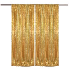 Gold Sequin Backdrop Curtains 4FT x 8FT 2 Panels Glitter Curtain Backdrop Spa...