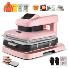 VEVOR Auto Heat Press Machine T-Shirt Press Machine 15 x 15 in Heat Plate Pink