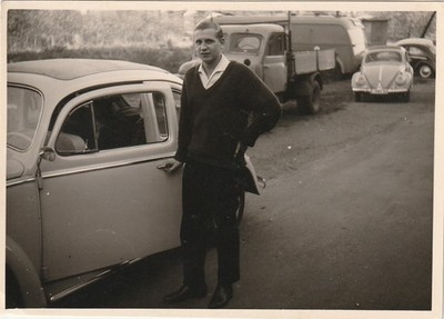 Vintage Photo Man with VW Beetle Pre Truck 1961 Car Vintage Passenger Car