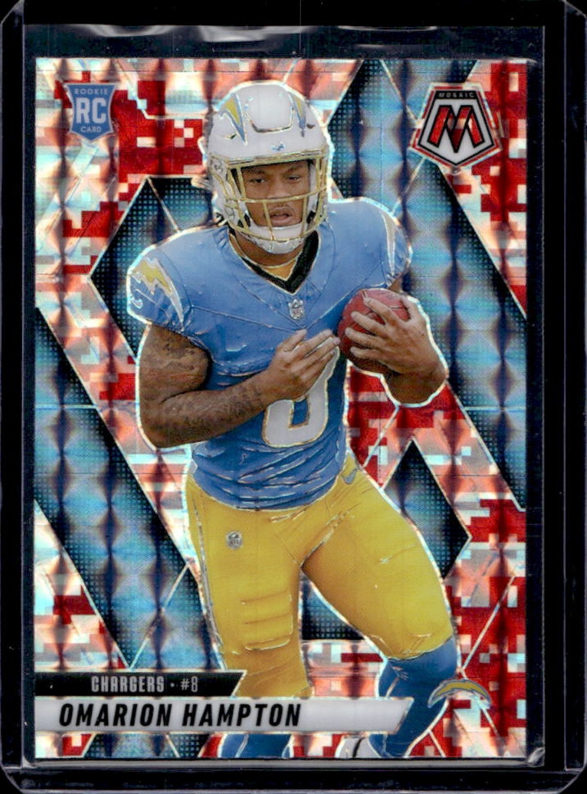 2025 Mosaic Omarion Hampton Rookies RC Camo Red Prizm #335 Chargers