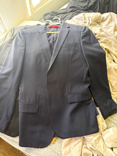 HUGO Men's Gray Solid Tuxedo Blazer Single-Breasted Notch Lapel M Pockets