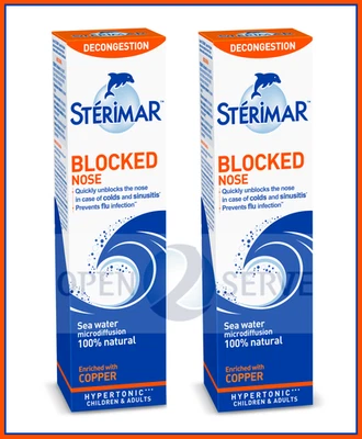 STÉRIMAR 2x Sterimar Blocked Nose Decongestion Nasal Spray 100% Natural Sea Water - 100ml