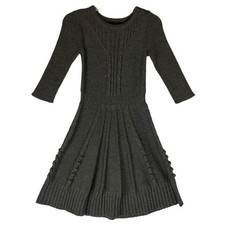 Mak B Gray Cable Knit Sweater Dress Size Small Ribbed Skirt Button Accents
