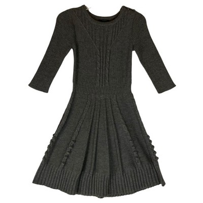 Mak B Gray Cable Knit Sweater Dress Size Small Ribbed Skirt Button Accents