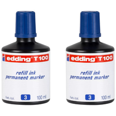 2 x Edding Nachfülltusche Nachfülltinte T100 blau für Marker und Stempel 100 ml