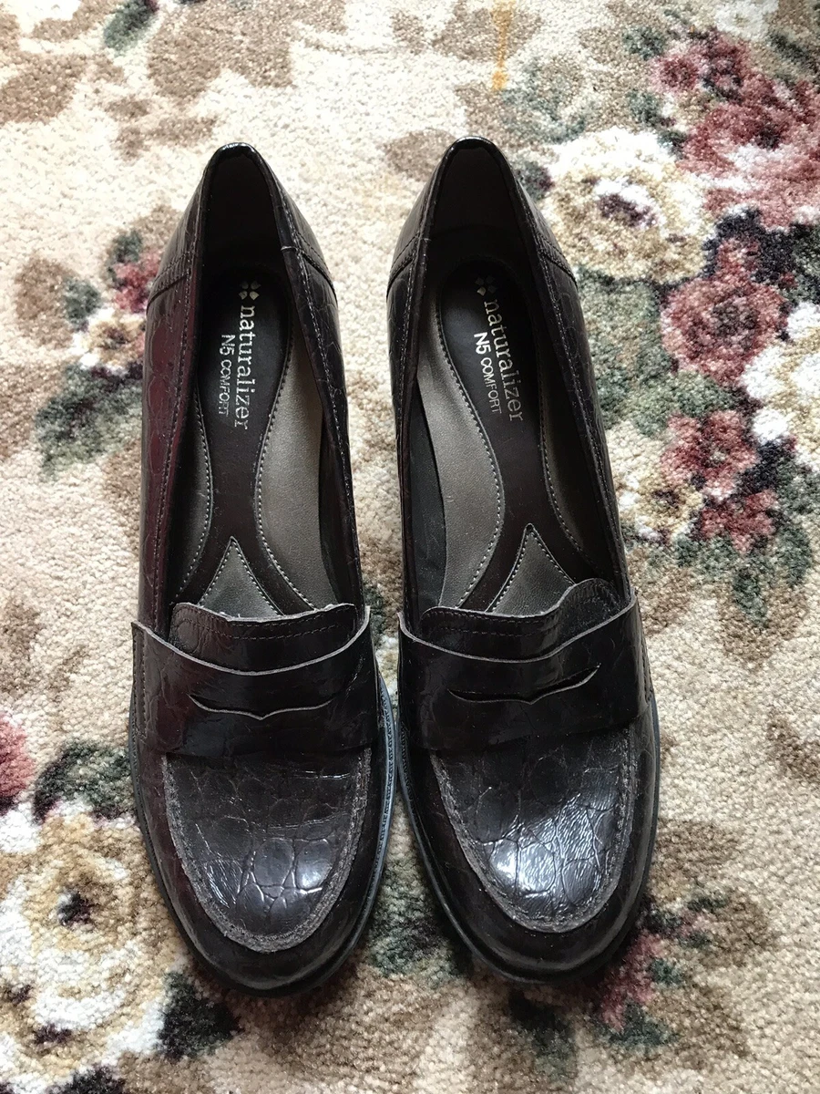 Naturalizer Brown N5 Comfort Animal Print Penny Loafer Block Heel