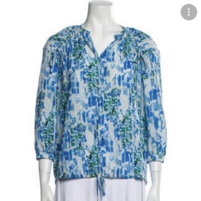 IRO blue silk pattern long sleeve blouse 